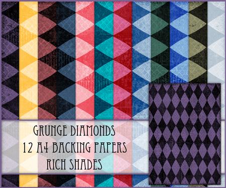 Grunge Diamonds 12 A4 Backing Papers - Rich Shades