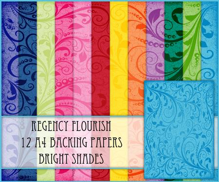 Regency Flourish 12 A4 Backing Papers - Bright Shades