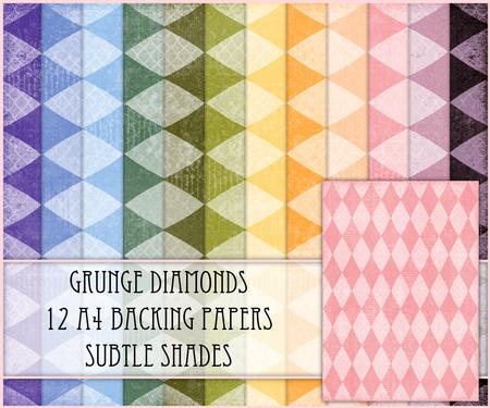 Grunge Diamonds 12 A4 Backing Papers - Subtle Shades