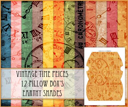 Vintage Time Peices 12 Pillow Box's - Earthy Shades