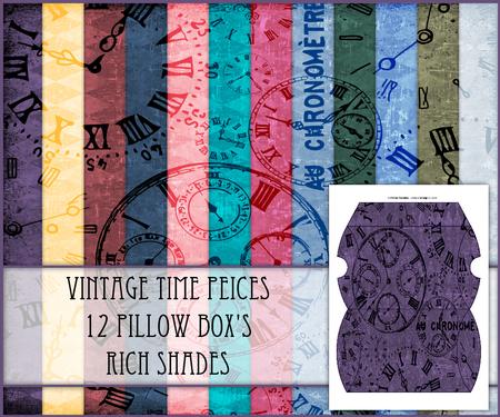 Vintage Time Peices 12 Pillow Box's - Rich Shades
