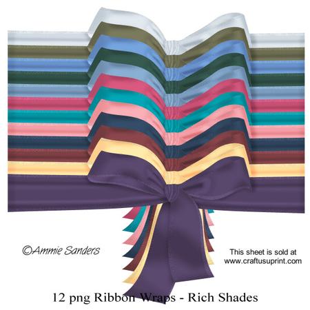 12 Png Ribbon Bow Wraps in Rich Shades Colour Way