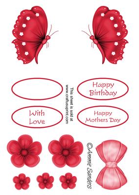 Red Butterfly Embelishment Sheet