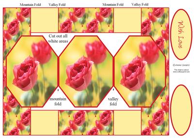 2 Red Roses 3 Panel Pop Up Card