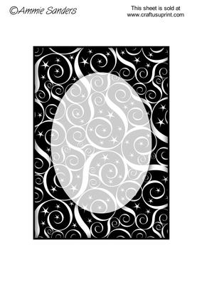 Black & White Swirls & Stars Frame Effect A5 Card Front