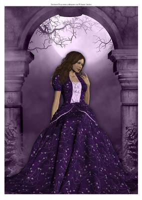 Beautiful Lady in Purple Princess Dress Sitting A4 Card/topp