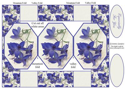 Pretty Blue & Cream Floral 3 Panel Pop Up Card