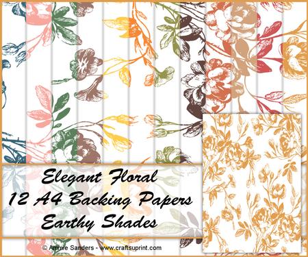 Elegant Floral 12 A4 Backing Papers - Earthy Shades