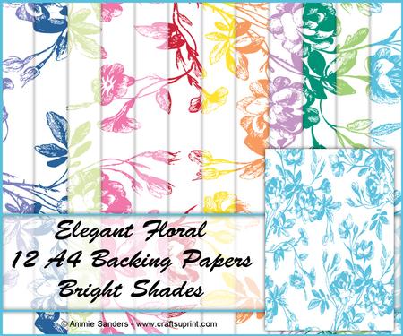 Elegant Floral 12 A4 Backing Papers - Bright Shades