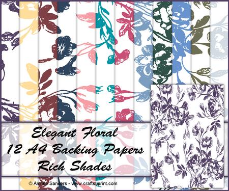 Elegant Floral 12 A4 Backing Papers - Rich Shades