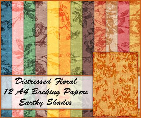 Distressed Floral 12 A4 Backing Papers - Earthy Shades
