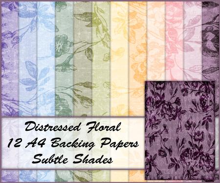 Distressed Floral 12 A4 Backing Papers - Subtle Shades