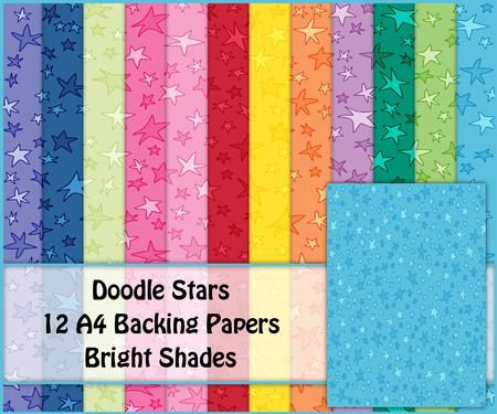 Doodle Stars 12 A4 Backing Papers - Bright Shades