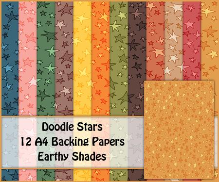 Doodle Stars 12 A4 Backing Papers - Earthy Shades