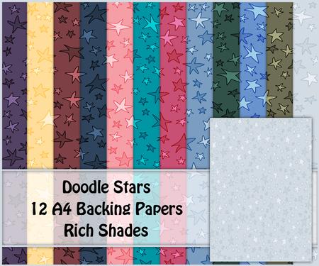 Doodle Stars 12 A4 Backing Papers - Rich Shades