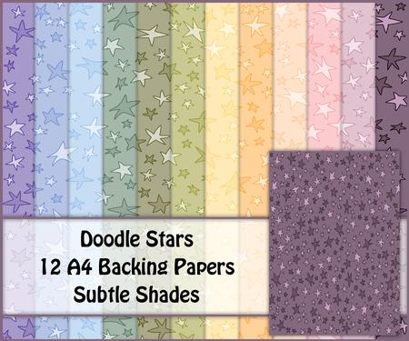 Doodle Stars 12 A4 Backing Papers - Subtle Shades