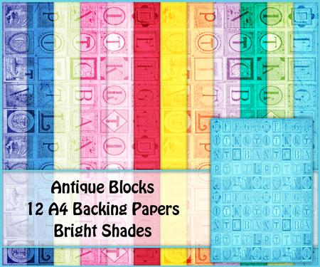 Antique Blocks 12 A4 Backing Papers - Bright Shades