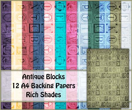 Antique Blocks 12 A4 Backing Papers - Rich Shades
