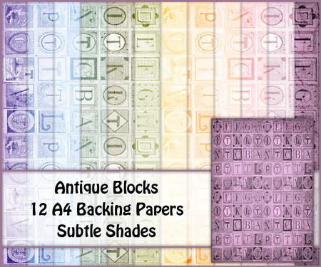 Antique Blocks 12 A4 Backing Papers - Subtle Shades