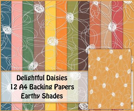 Delightful Daisies 12 A4 Backing Papers - Earthy Shades