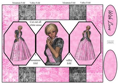 Stunning Beauty in Pink & Black 3 Panel Pop Up Card