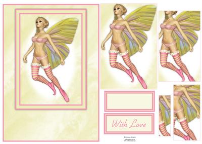 Beautiful Pink & Green Fairy Card Front Kit