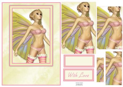 Beautiful Pink & Green Fairy Card Front Kit