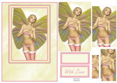 Beautiful Pink & Green Fairy Card Front Kit