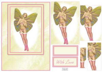 Beautiful Pink & Green Fairy Card Front Kit