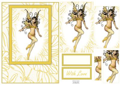 Beautiful Orange & Yellow Fairy Card Front Kit