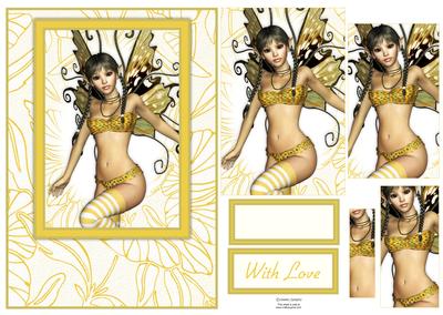 Beautiful Orange & Yellow Fairy Card Front Kit