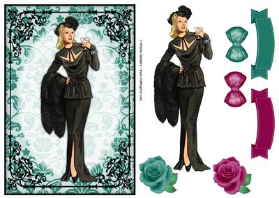 Vintage Fashion Lady Quick Card & Embellishments