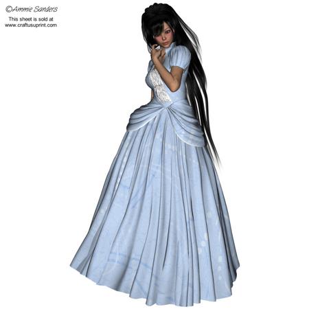 Stunning Beauty in a Swirly Light Blue Dress Png Graphic