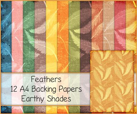 Feathers 12 A4 Backing Papers - Earthy Shades