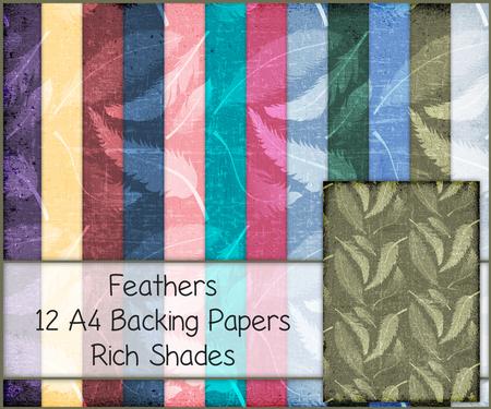 Feathers 12 A4 Backing Papers - Rich Shades