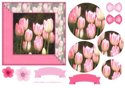 Pink Tulips Watercolour 6x6 Card Front & Decoupage