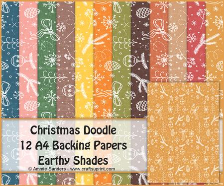 Christmas Doodle 12 A4 Backing Papers - Earthy Shades