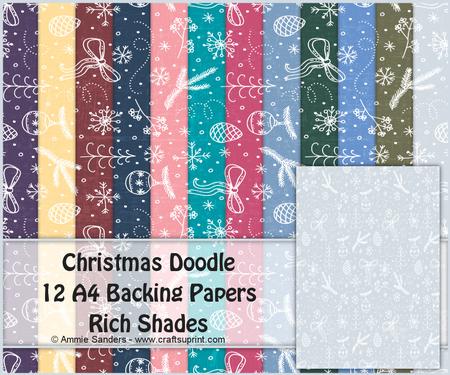 Christmas Doodle 12 A4 Backing Papers - Rich Shades