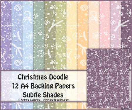 Christmas Doodle 12 A4 Backing Papers - Subtle Shades