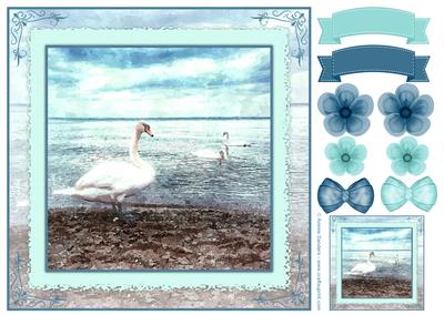 Beautiful Swans Watercolour 8x8 Topper & Embellishments