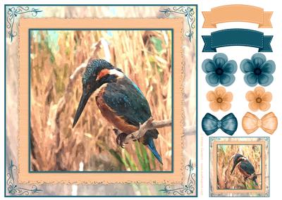 Beautiful Kingfisher Watercolour 8x8 Topper & Embellishments