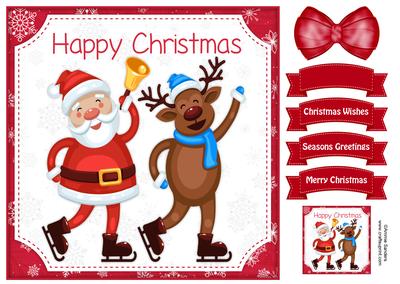 Christmas Jolly Santa & Reindeer 8x8 Topper