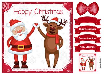 Christmas Jolly Santa & Reindeer 8x8 Topper