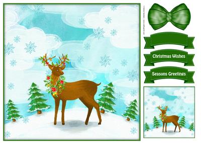 Handpainted Christmas Deer 8x8 Topper
