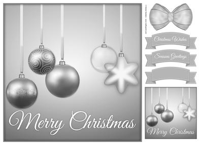 Silver Merry Christmas Baubles 8x8 Topper & Embellishments