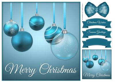 Blue Merry Christmas Baubles 8x8 Topper & Embellishments