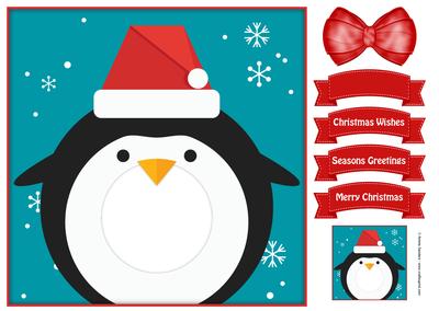 Add Your Own Face Christmas Penguin 8x8 Topper