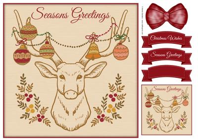 Seasons Greetings , Christmes Stag 8x8 Topper