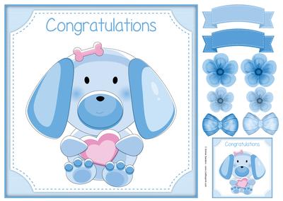 Congratulations Blue Puppy New Baby 8x8 Topper