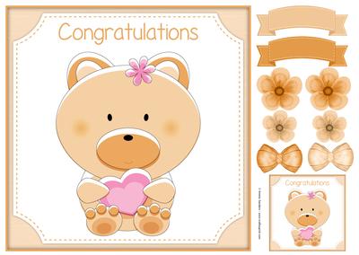 Congratulations Orange Teddy New Baby 8x8 Topper